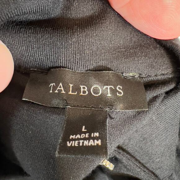 Talbots Pullover Top Woman's Large Black w/ Jeweled Button Detail Mock Neck - Picture 3 of 10
